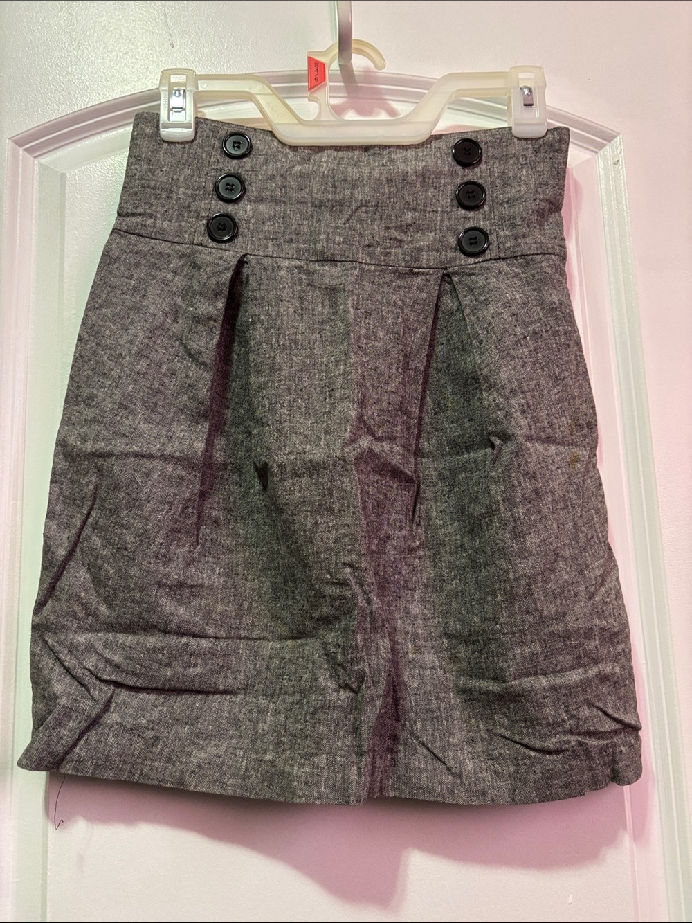 Spring Street Charcoal High-Waist Pleated Mini Skirt with Button Detail